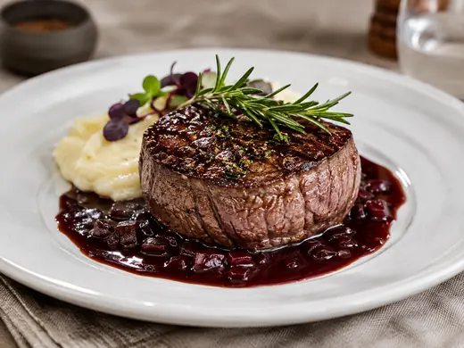 Filé mignon ao molho de vinho tinto